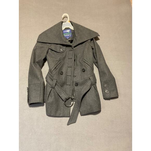 Green with Envy Wool Pea Coat Size S Double Breasted Charcoal Gray Business - Picture 1 of 8